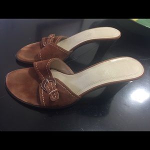 Franco Sarto Low Heel Sandal Brown Suede Size 9M